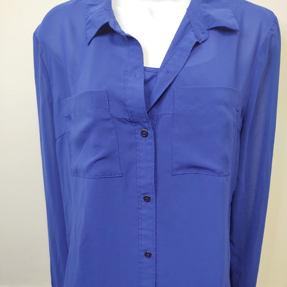 Open Criss Cross Back Button Down Blouse - image 2